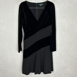 Ralph Lauren size 10 long sleeve dress velvet fit & flare v-neck knee length